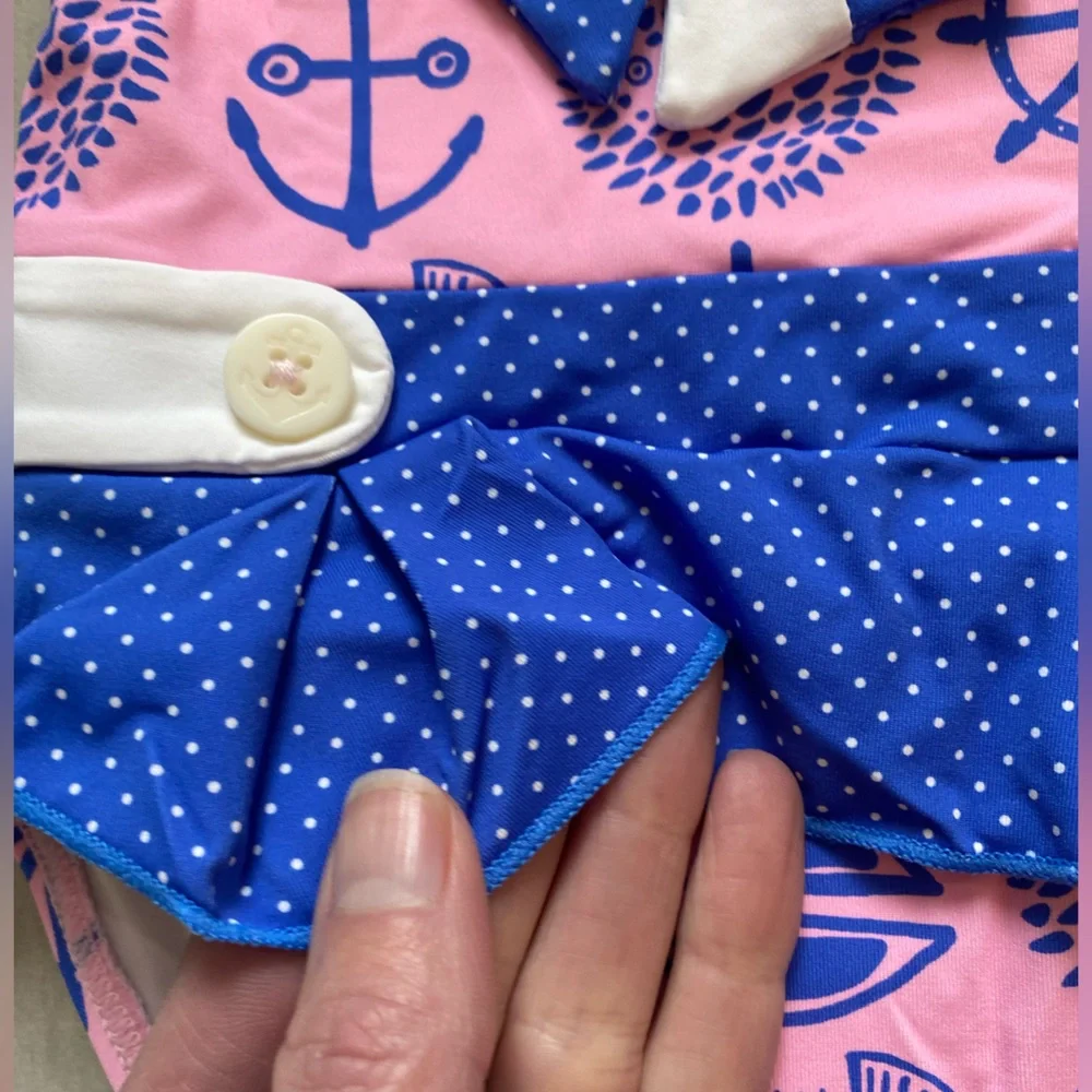 The Beaufort Bonnet Company Pink Blue White Nautical One-Piece Swimsuit for Kids